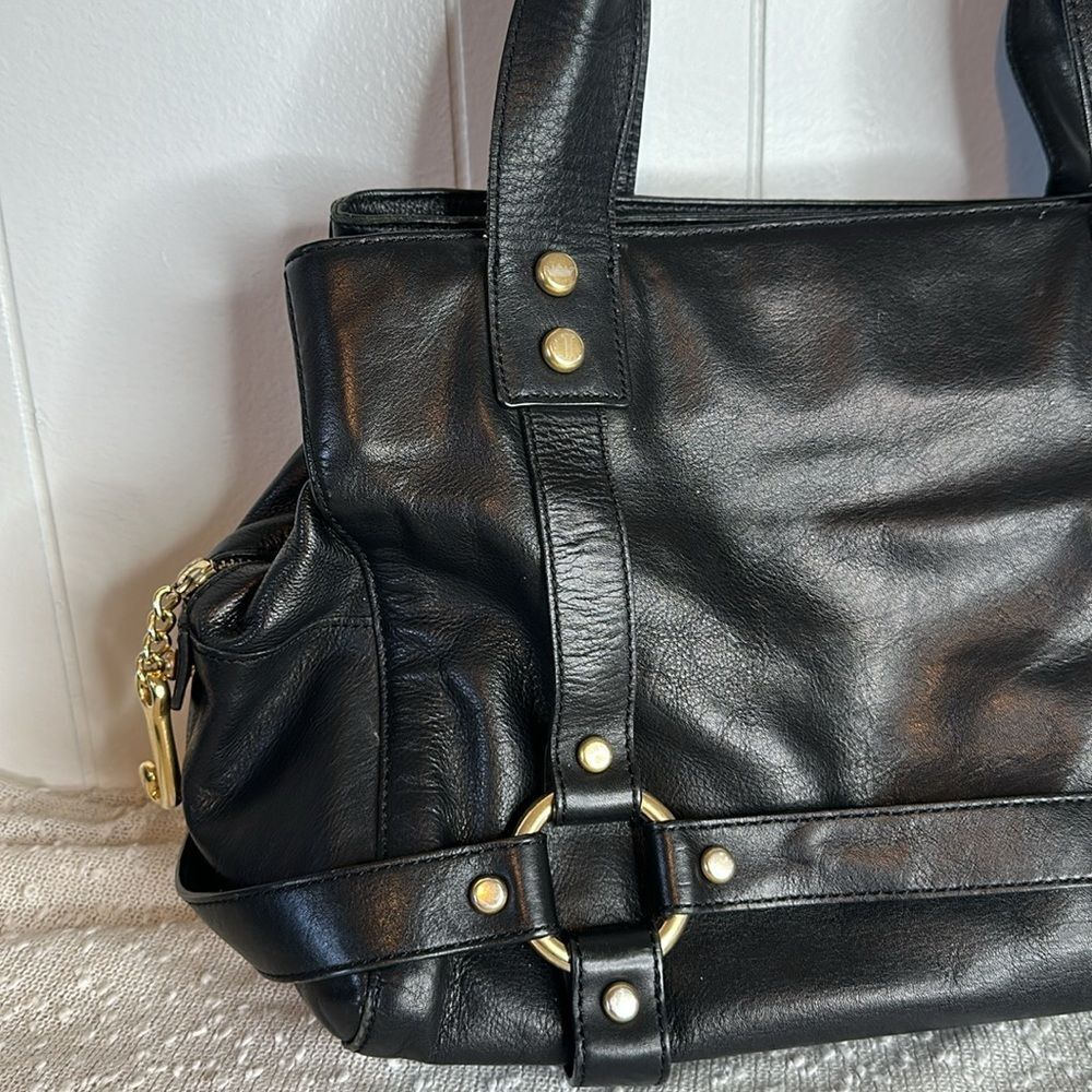 JUICY COUTURE Black Leather Studded Doctor Bag Satchel Biker Purse VTG Y2K - Picture 2 of 15